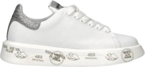Premiata Witte Leren Sneakers met Glitter Inzetstukken White Dames