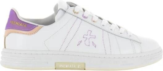 Premiata Witte en Paarse Leren Sneakers Pink Dames