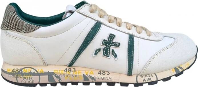 Premiata Witte leren sneaker met groene accenten