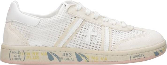 Premiata Witte Leren Sneakers Mesh Ronde Neus