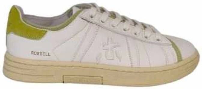 Premiata Witte leren sneakers met anijskleurige spoiler