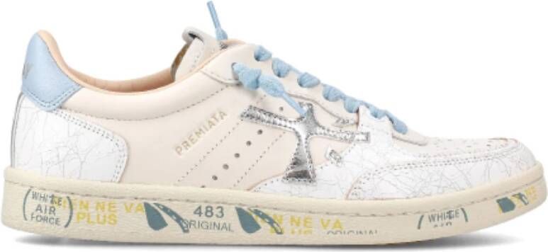 Premiata Witte Leren Sneakers met Blauwe Details