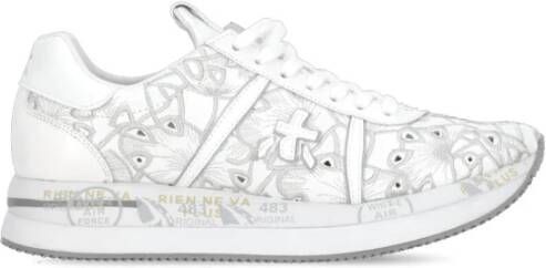Premiata Witte leren sneakers met geborduurd patroon