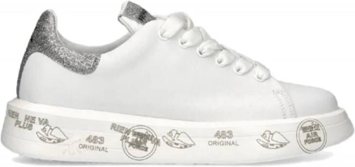 Premiata Witte Leren Sneakers met Glitter Inzetstukken White Dames