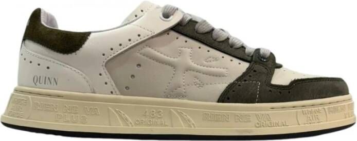 Premiata Witte leren sneakers met groene accenten