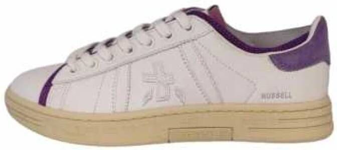 Premiata Witte leren sneakers met paarse spoiler