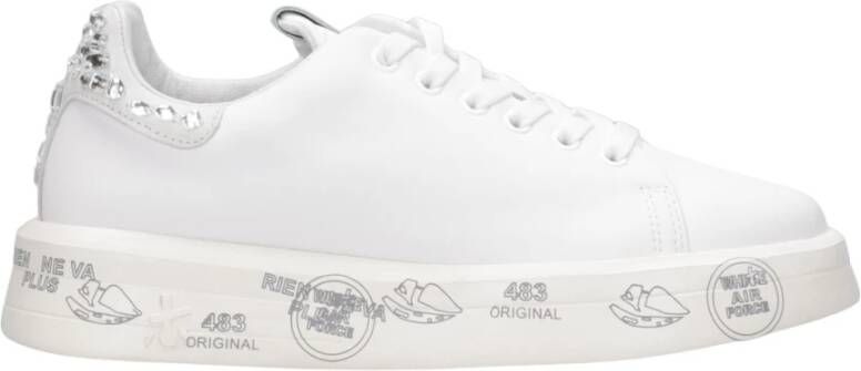 Premiata Witte Leren Sneakers met Glitter Inzetstukken White Dames