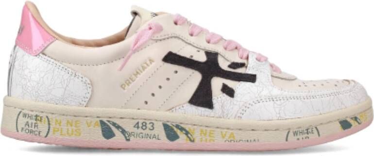 Premiata Witte leren sneakers met roze accenten
