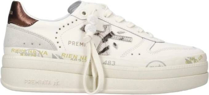 Premiata Witte leren sneakers met zebra- en bronsdetails