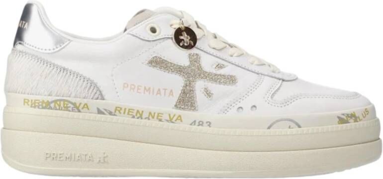 Premiata Witte Leren Sneakers Veters Logo