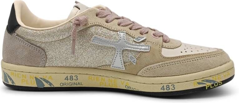 Premiata Witte platte schoenen met leer en suède