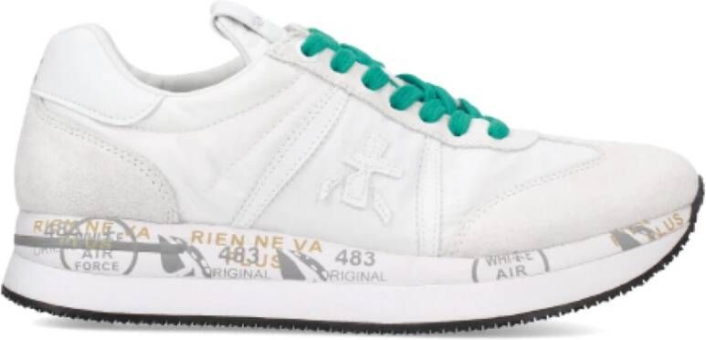 Premiata Witte Suède Sneakers met Groene Veters