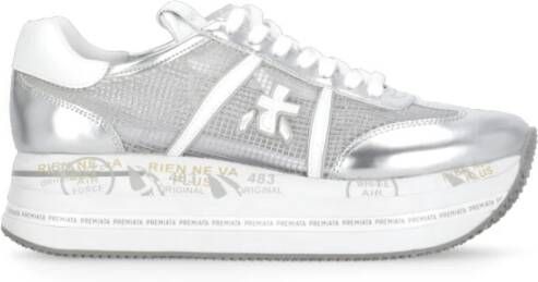 Premiata Witte Zilveren Sneakers Ronde Neus