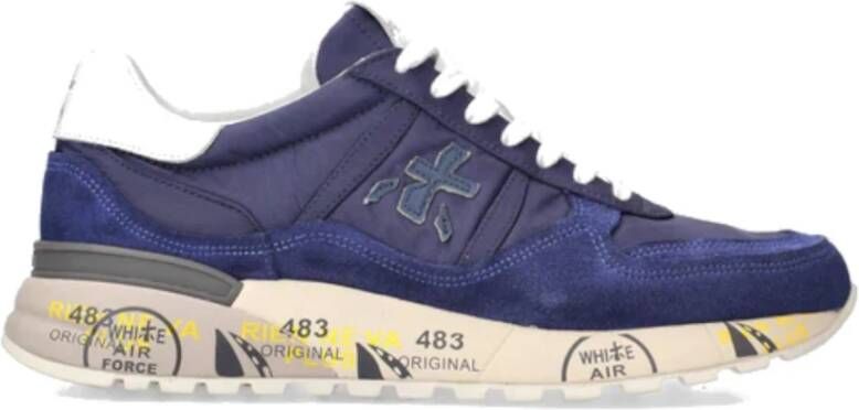 Premiata Zachte suède en nylon sneakers met aangepaste logo zool Blauw Heren