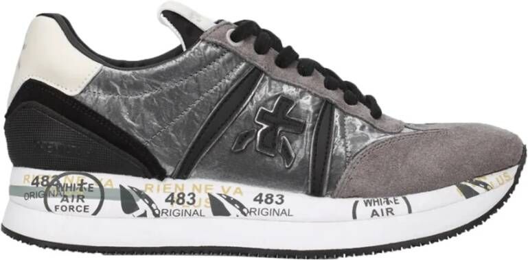 Premiata Zilveren Platte Schoenen met Glanzende Details Gray Dames