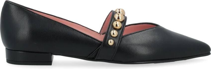 Pretty Ballerinas Zwarte leren ballerina met gouden studs Black Dames