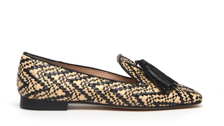 Prosperine Beige en Zwart Raffia Loafers met Kwastjes Multicolor Dames