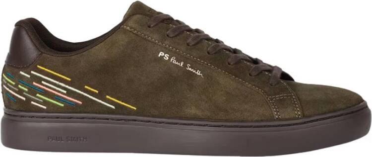 PS By Paul Smith Rex Khaki Sneakers Premium Suède Abstract Borduurwerk