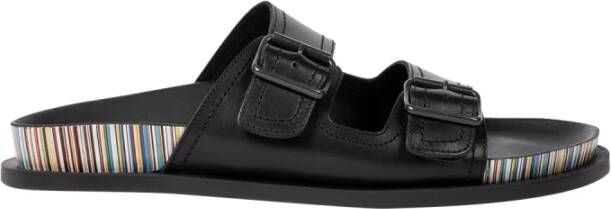 PS By Paul Smith Zwarte leren instap sandalen met dubbele gesp