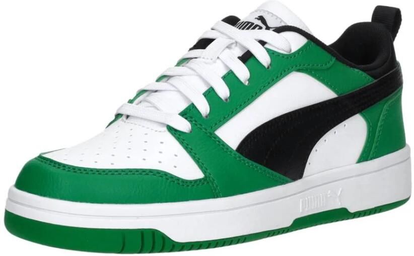 Puma Rebound V6 Lo sneakers wit zwart groen Jongens Meisjes Leer Meerkleurig 24