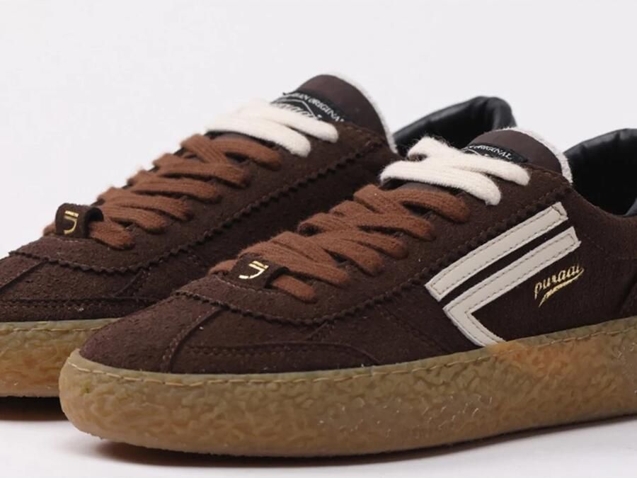 Puraai Bruine Suède Sneakers met Crèmekleurige Details - Foto 4
