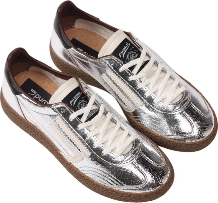 PURAAI Lage Sneakers Dames 6.01 Xs Maat: 38 Materiaal: Leer Kleur: Zilver
