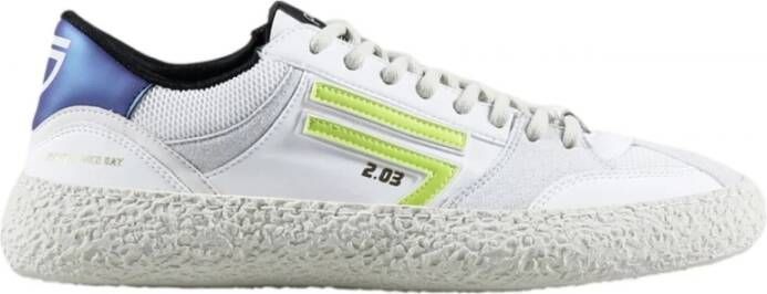 Puraai Vintage Stijl Witte Vegan Sneakers met Lime Groen Logo Green Heren