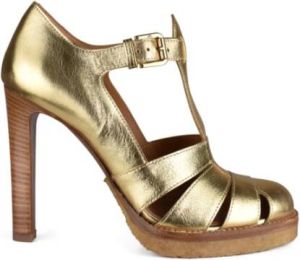 Ralph Lauren Gouden T-Strap Hoge Hak Sandalen Geel Dames