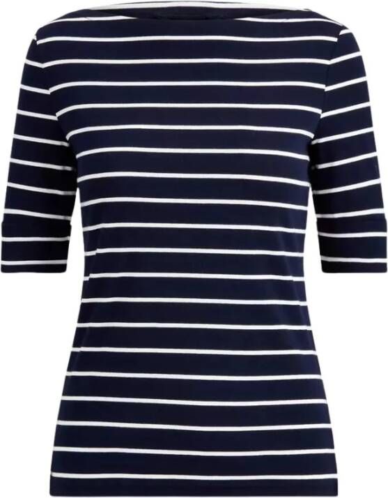 Ralph Lauren Navy Blauw Gestreept Boothals T-Shirt