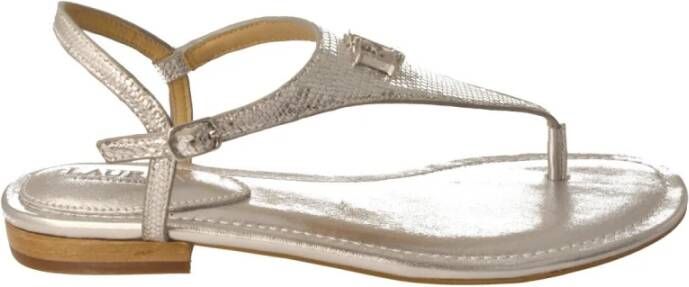 Ralph Lauren Zilver Metallic Leren Sandaal Gray Dames