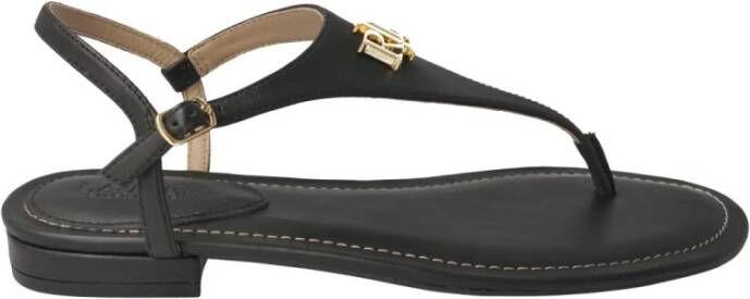 Ralph Lauren Zwarte leren Ellington sandalen logo Black Dames