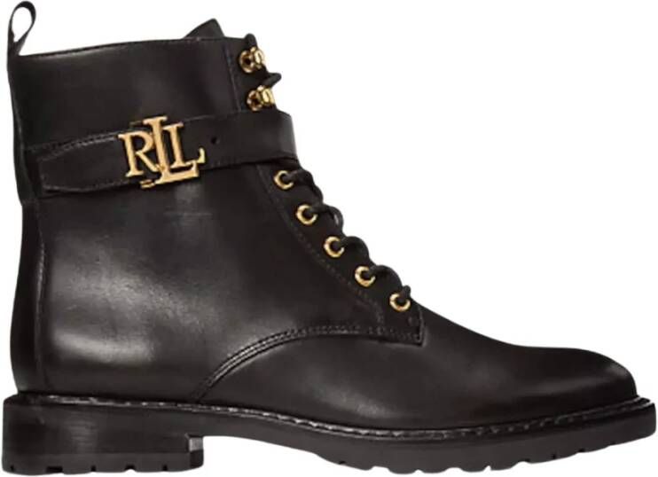 Ralph Lauren Zwarte leren enkellaarsjes Eldridge