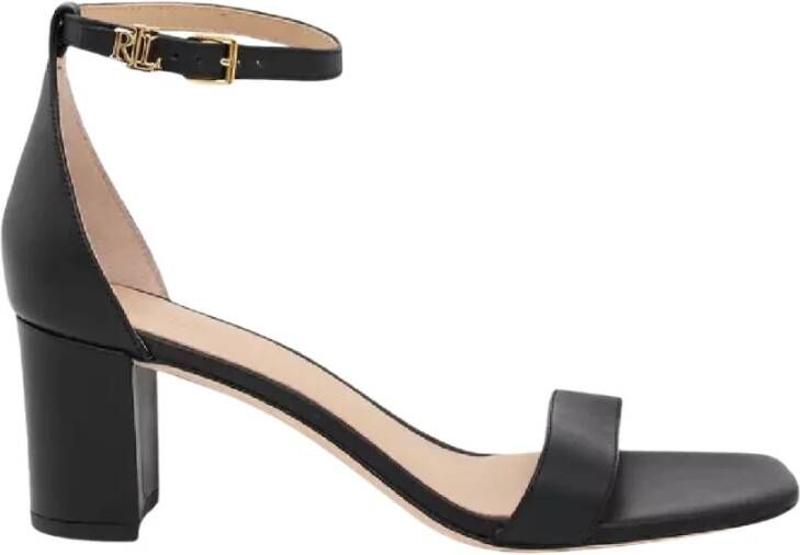 Ralph Lauren Gebrande leren sandaal schoenen Black Dames