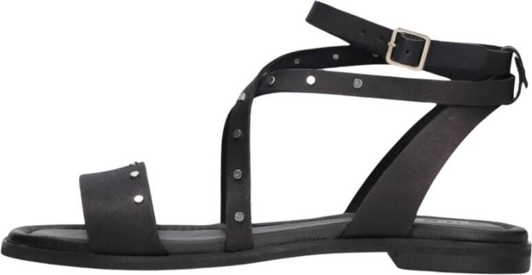 Red Rag Zwarte Leren Sandalen met Studs Black Dames