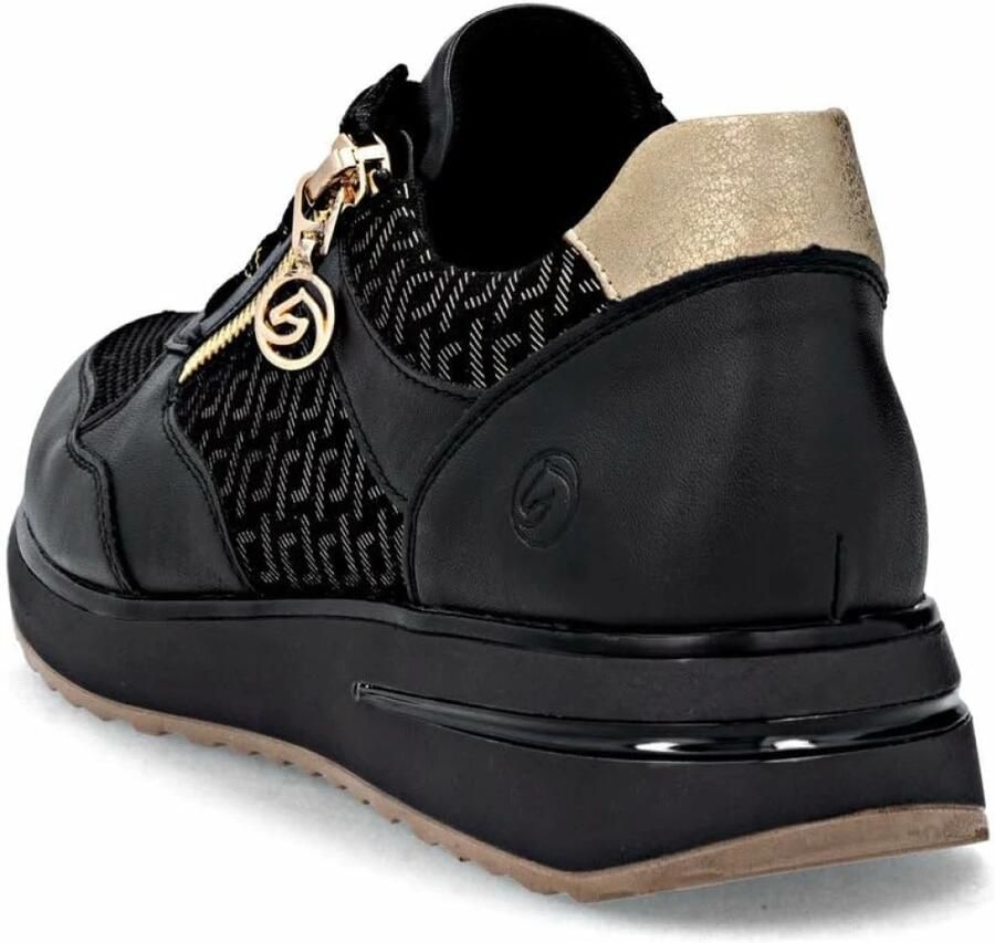 Remonte D1G08-07 Sneakers Zwart Met Goud Leer Dames Zwart - Foto 3