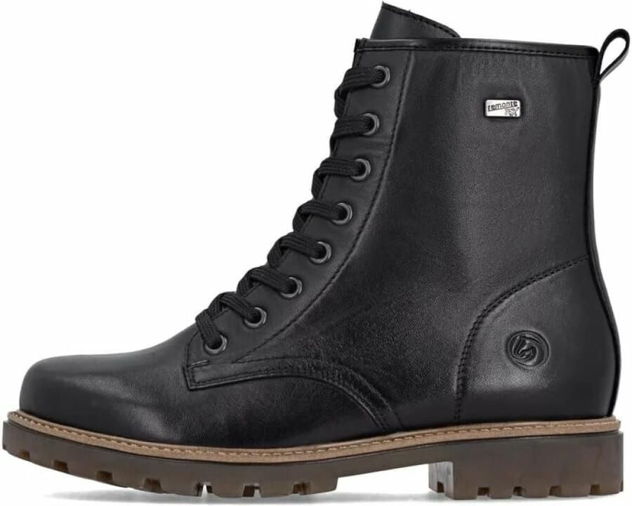 Remonte Zwarte Leren Dames Veterboots Zwart