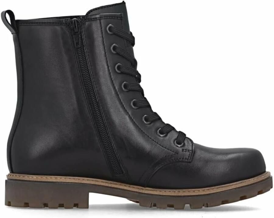 Remonte Zwarte Leren Dames Veterboots Zwart