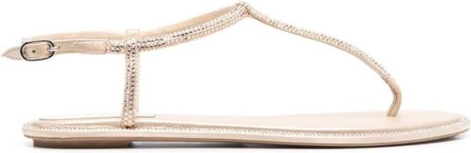René Caovilla Beige Kristalversierde Platte Sandalen