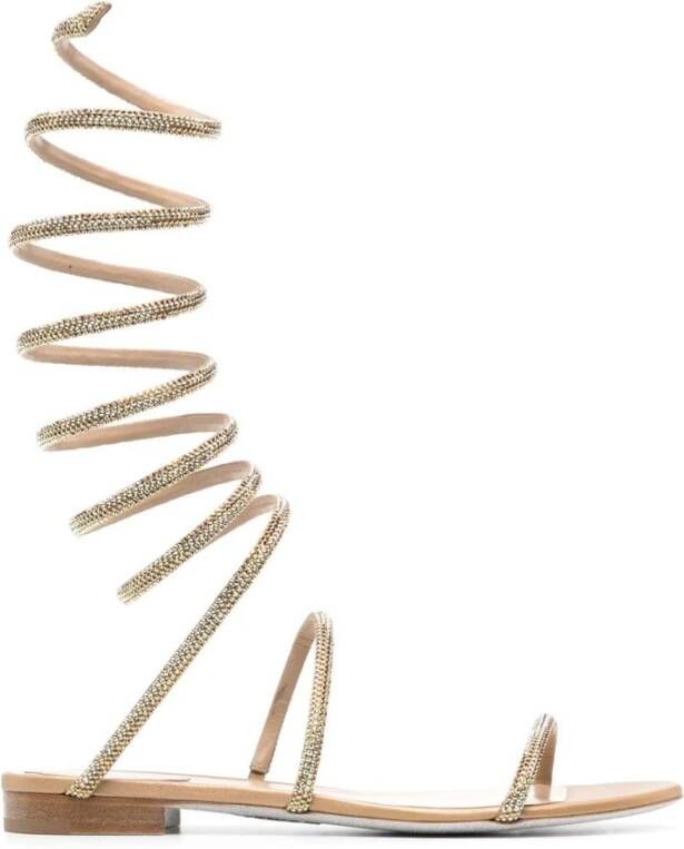 René Caovilla Gouden platte sandalen met kristallen Beige Dames