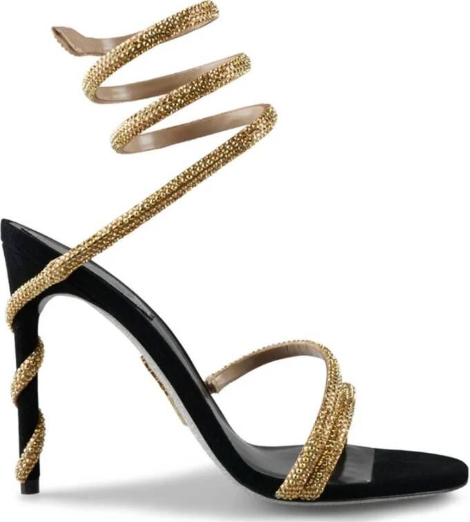 René Caovilla Zwarte Margot Kristal Sandalen Hoge Hak Black Dames