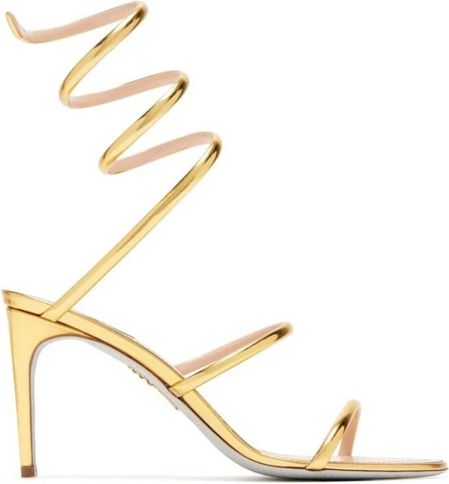 René Caovilla Goudkleurige Enkelband Stiletto Hakken Yellow Dames