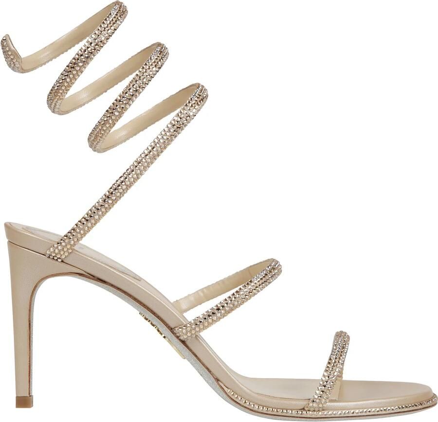 René Caovilla Handgemaakte Beige Spiraal Sandalen met Kristallen