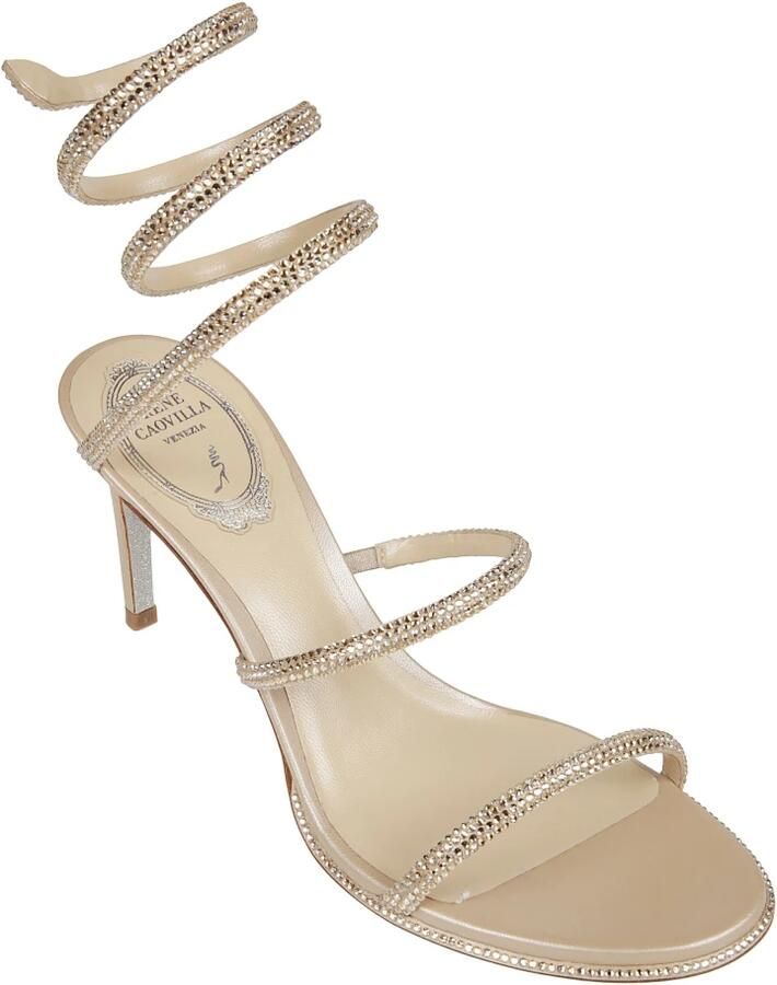 René Caovilla Handgemaakte Beige Spiraal Sandalen met Kristallen - Foto 2