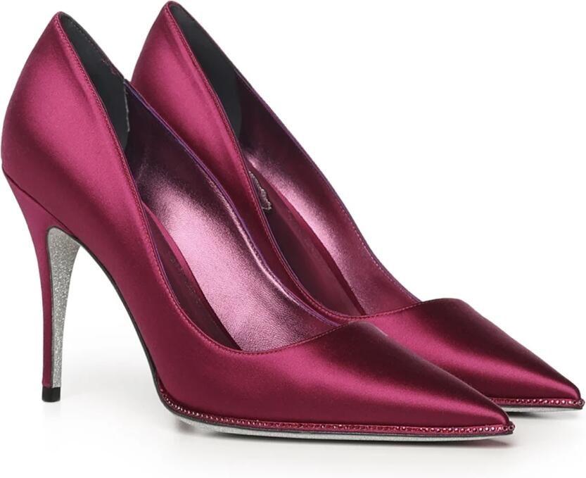 René Caovilla Paarse Satijnen Puntige Sandalen
