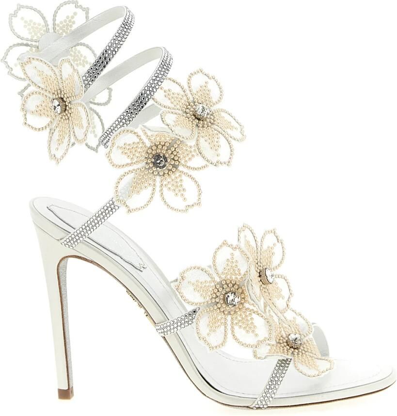 René Caovilla Peach Flower Satin Sandals
