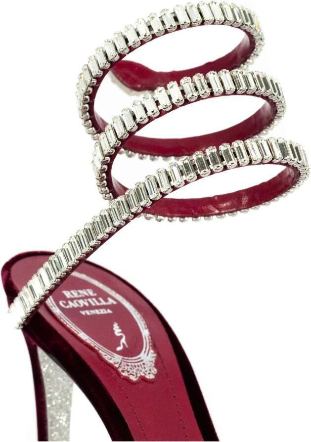 René Caovilla Rode Velvet Cleo Spark Sandalen