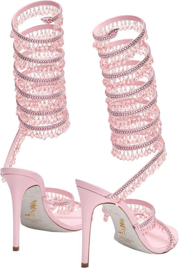 René Caovilla Roze Leren en Satijnen Sandalen