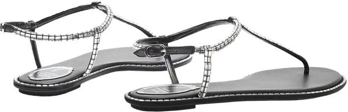 René Caovilla Zwarte Diana Lage Sandalen met Strass