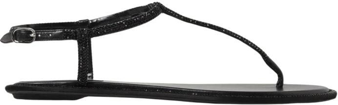 René Caovilla Zwarte Platte Sandalen met Versiering