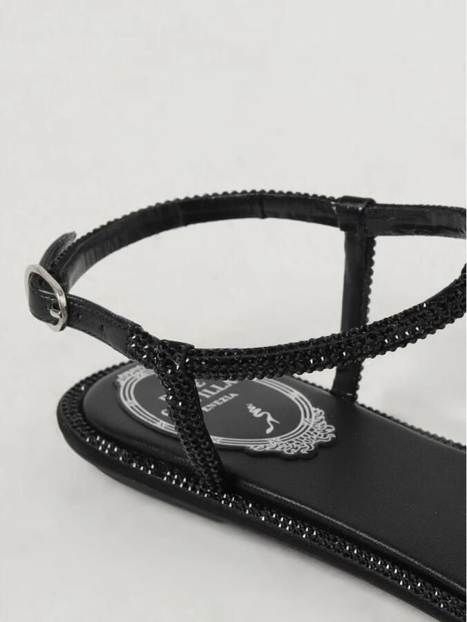 René Caovilla Zwarte Platte Sandalen met Versiering - Foto 2